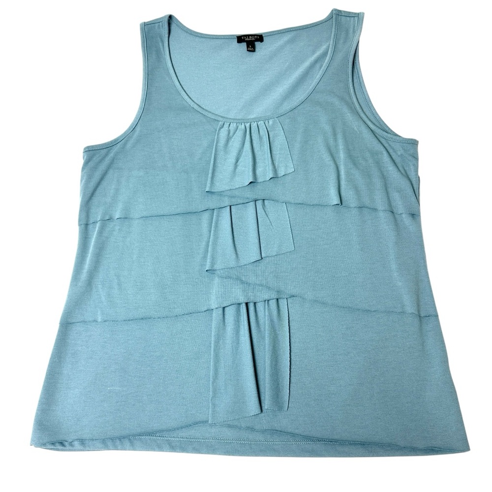TALBOTS Teal Blue Tiered Ruffle Sleeveless Tank Top Layering Size L